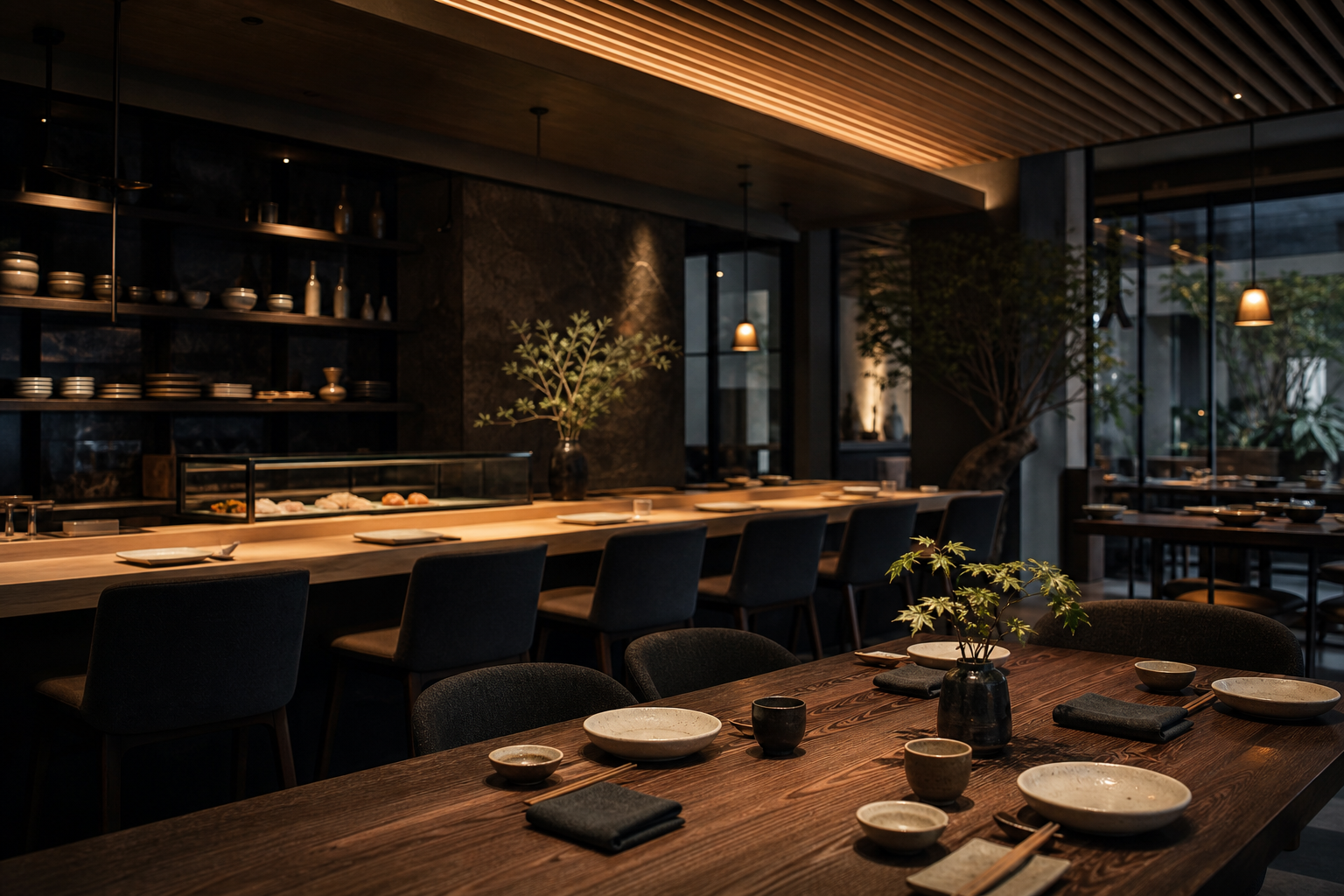 Modern sushi restaurant interior
