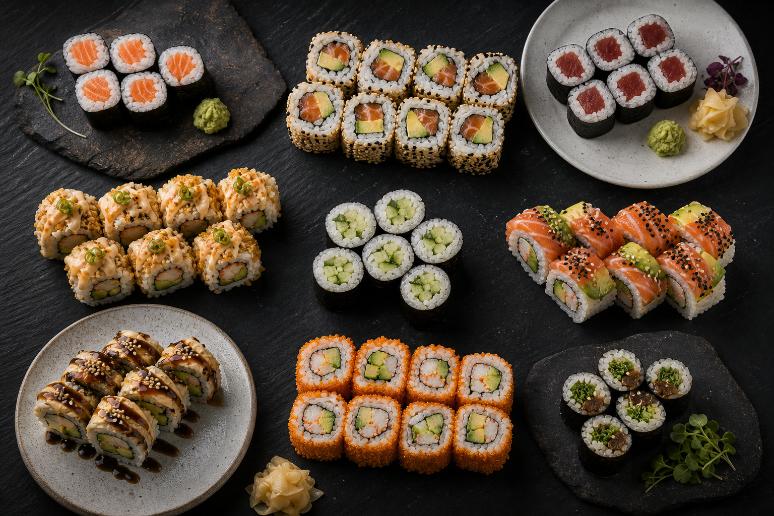 Uramaki pieces with sesame